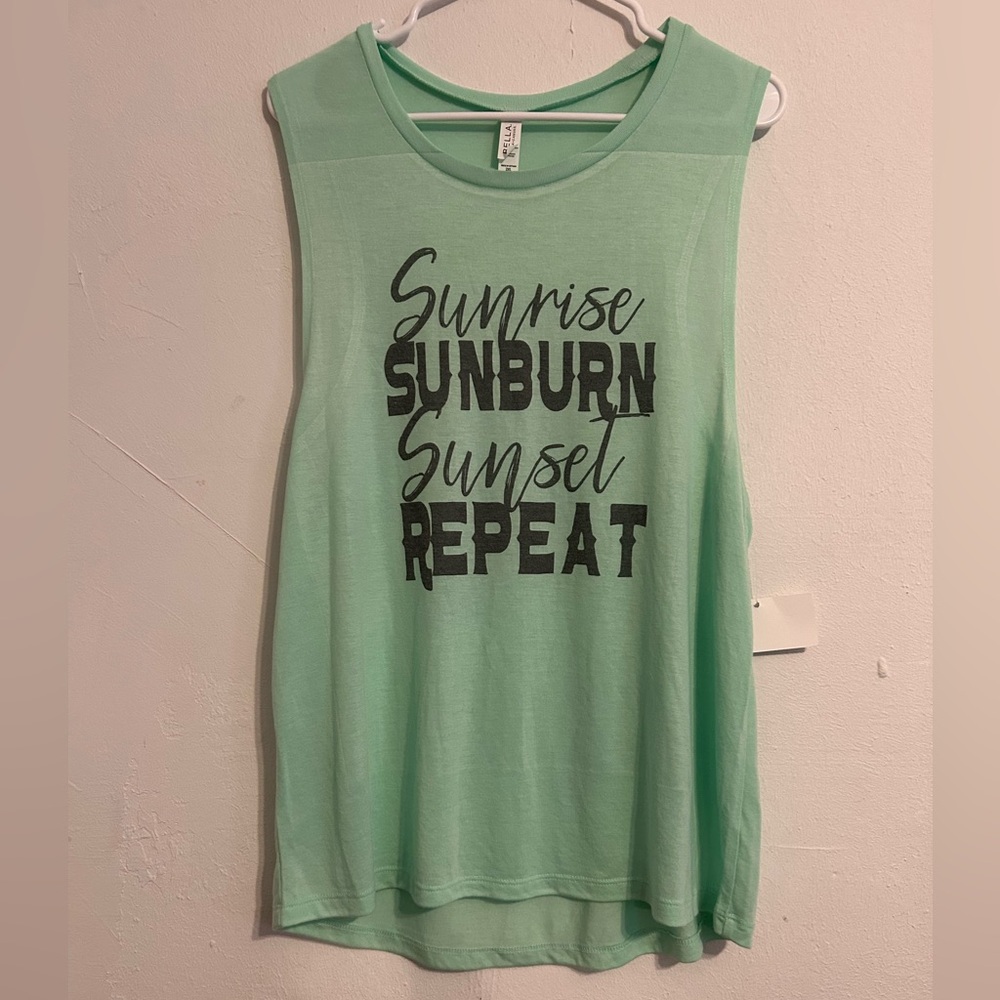 NWT 2XL Mint Green Bella Canvas Summer Tank Top Sunrise Sunburn Sunset Repeat